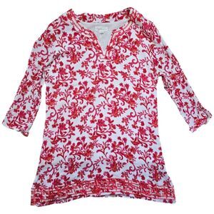 Magnolia Grace Peasant Tunic Top Womens Medium Embroidered Floral Boho Red White